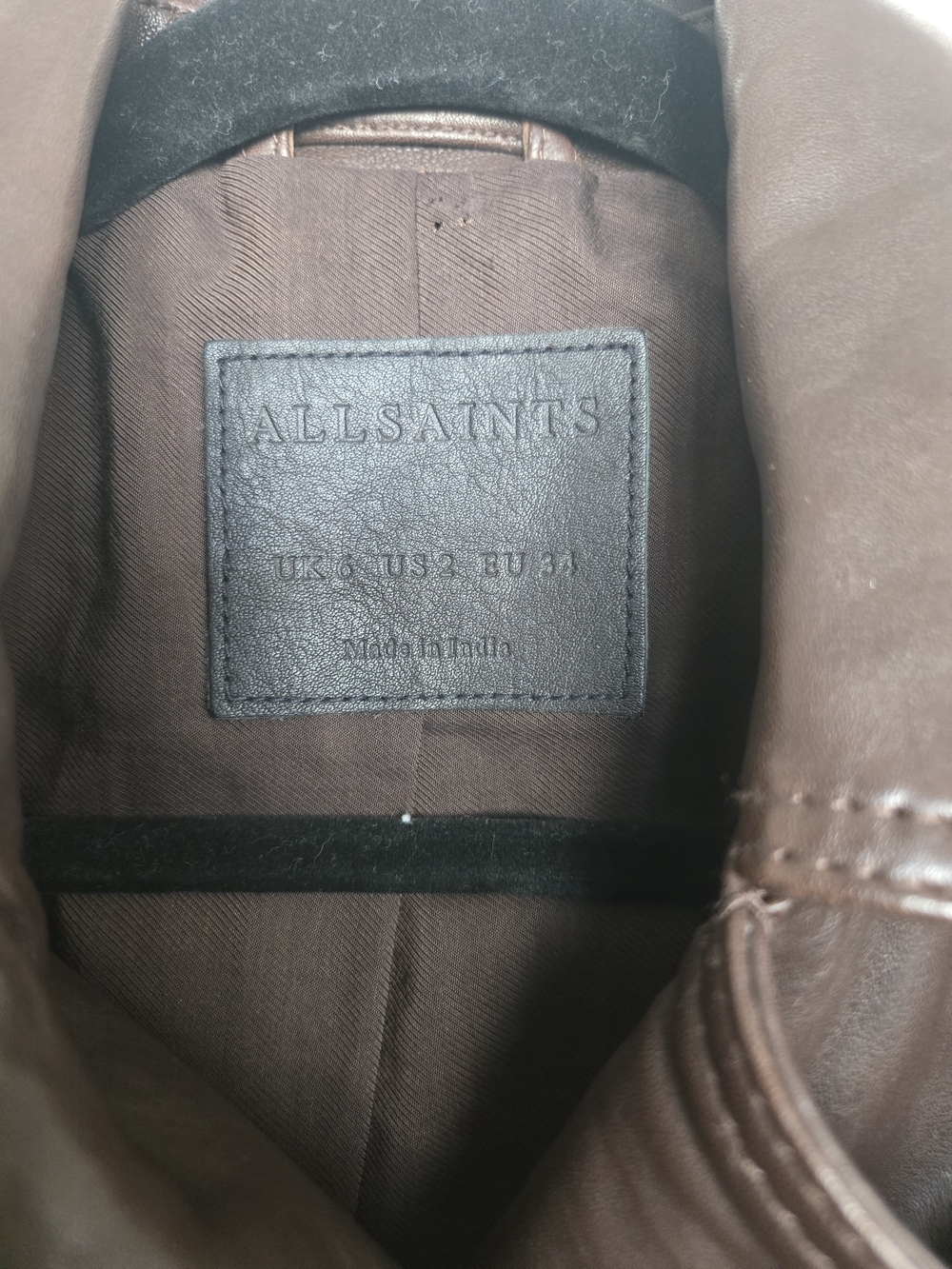 AllSaints Bryden Leather Biker Jacket US 2 UK 6 Brown Quilted Lambskin - Picture 5 of 13